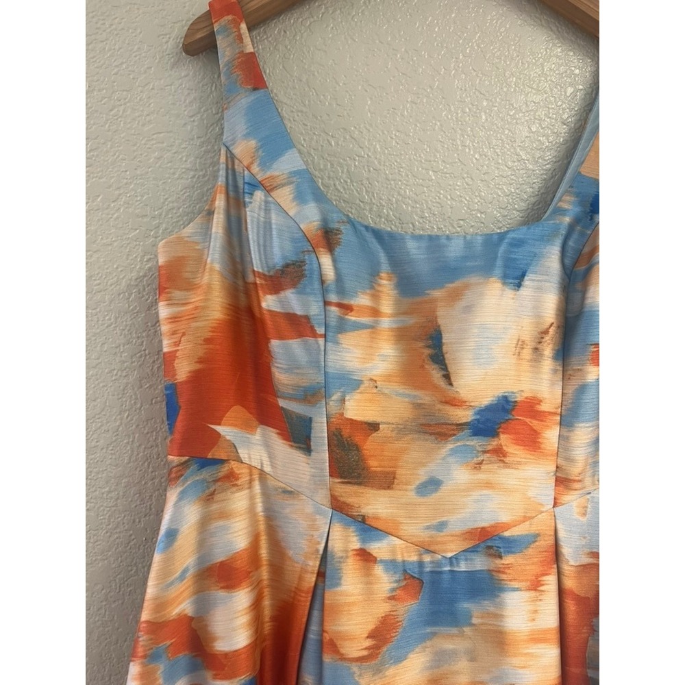 Azazie Atelier Abstract Brushstroke Print Midi Dress Blue Orange Plus Size 18 - Picture 2 of 11